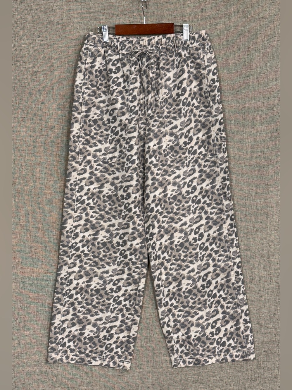 NWT Aerie Leopard-Pattern Drawstring Waist Wide Leg Pants in Cake Batter NWT